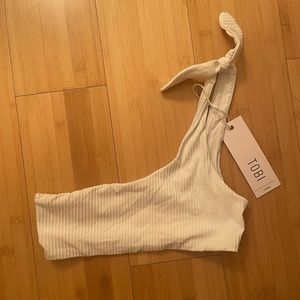 Tobi white one strap bikini top